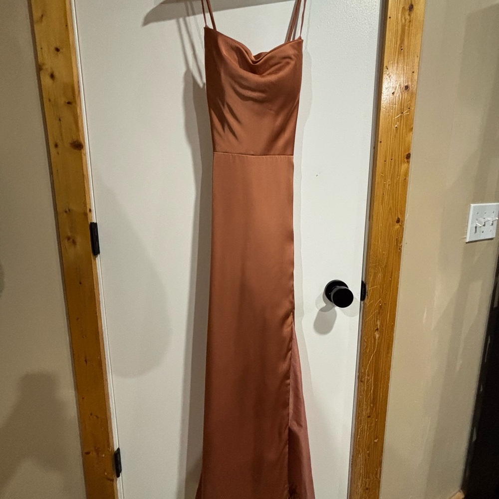 Orange Satin Bridesmaid Dress from AW Bridal